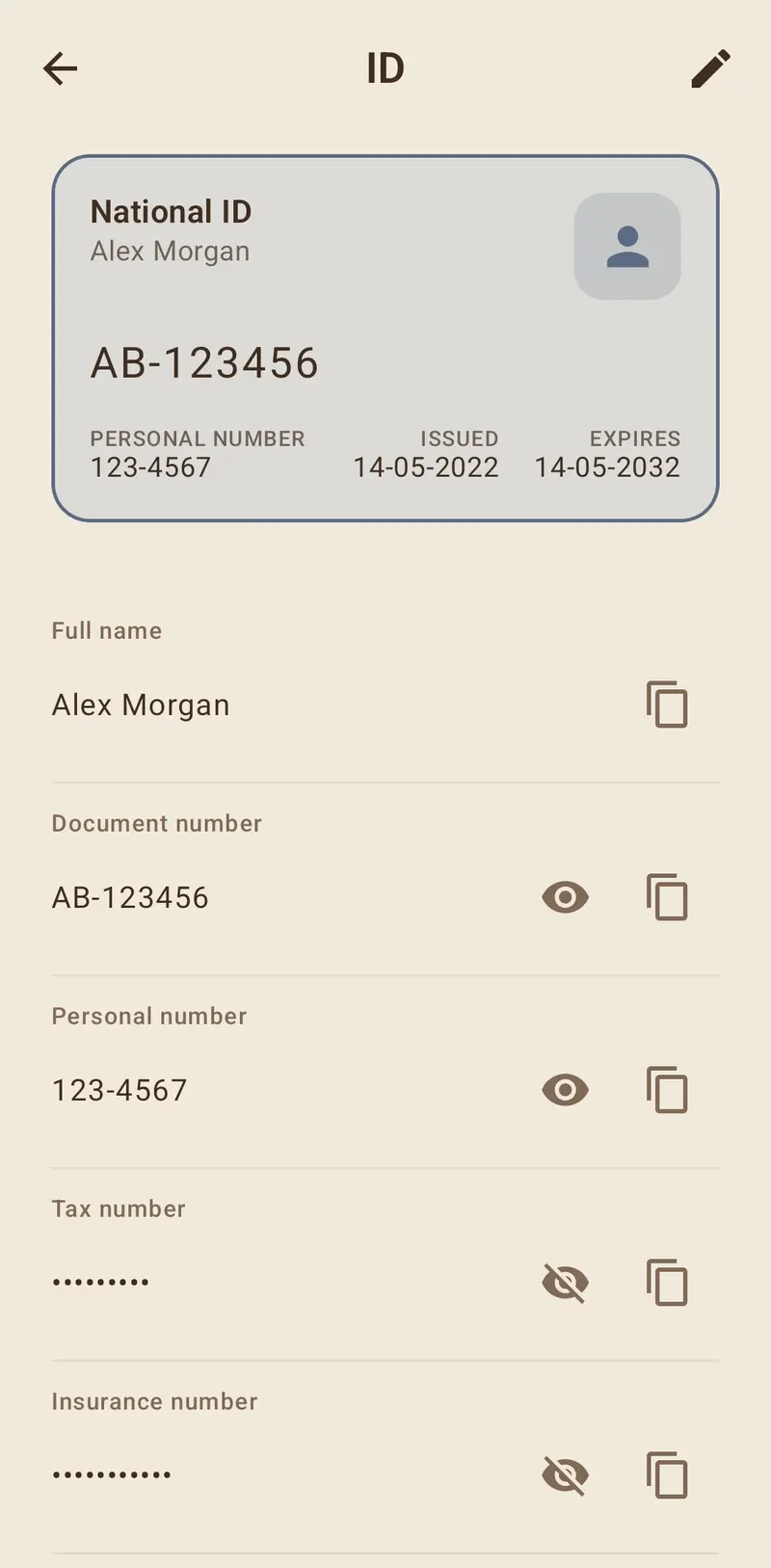 ID document detail